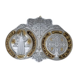 Saint Benedict Medal - San Benito Medallion in Silver & Gold | Catholic Church Protection  Blessings | High-Quality Resin | Hanging