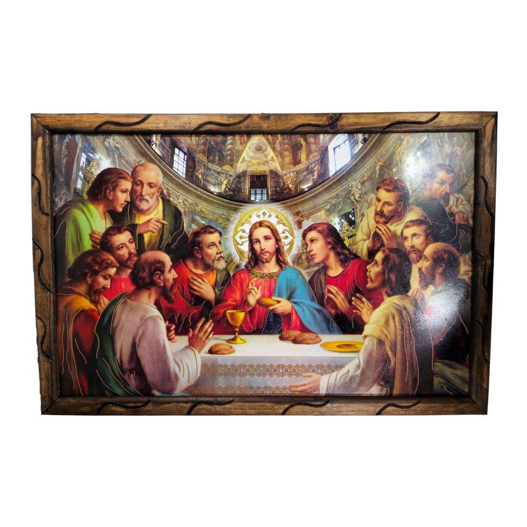 Rustic Last Supper Rustic Last Supper Painting | Dark-wood Frame, Christian Wall Art - Etsy