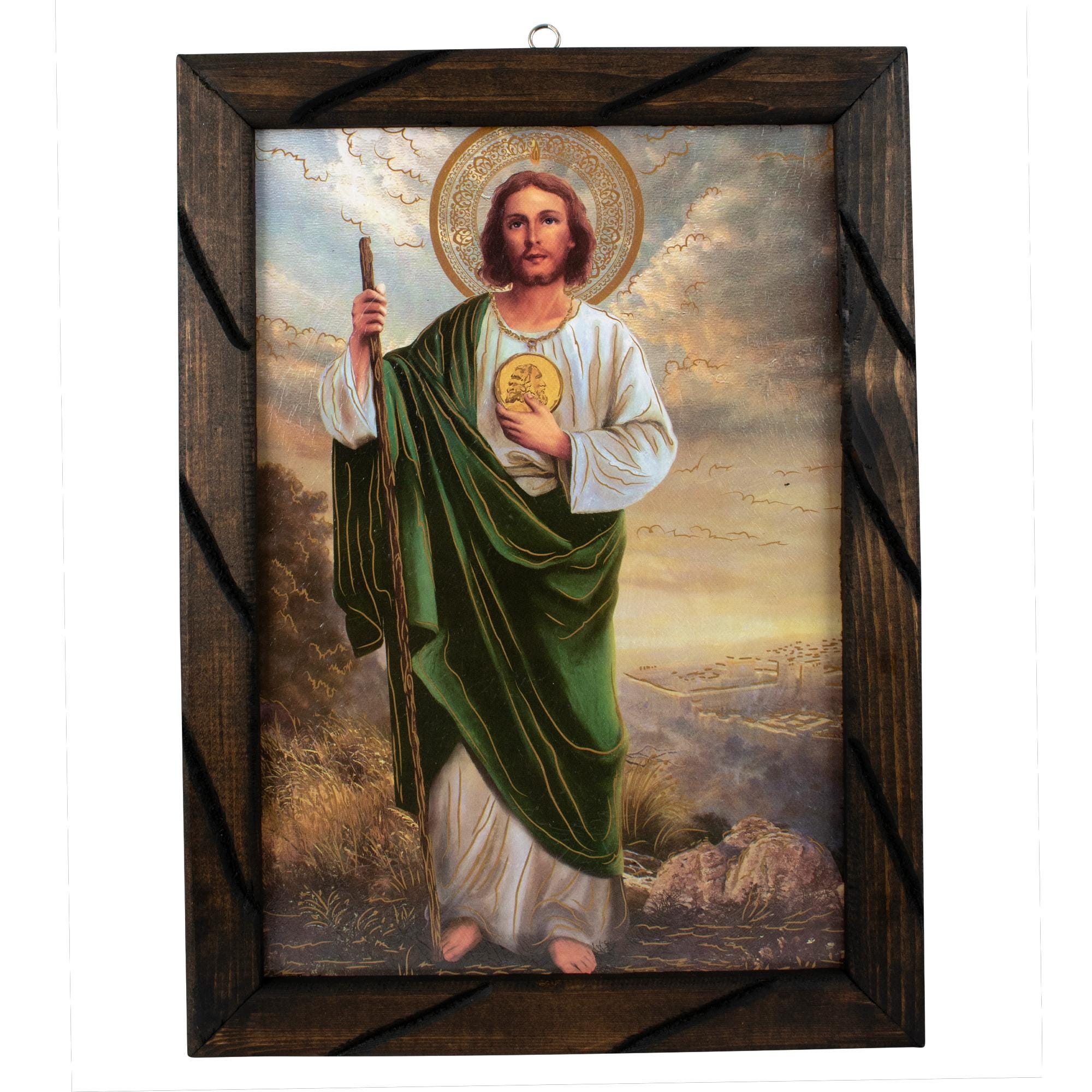 Cuadro rústico enmarcado de San Judas Tadeo – Decoración católica para