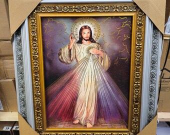Divine Mercy (Divina Misericordia) Silver Frame 23×19 – Beautiful Silver And Gold Design, Vivid Colors, Built-In Hooks – Perfect Religious