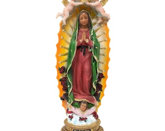 Our Lady of Guadalupe Resin Statue with Angels, 12 inch