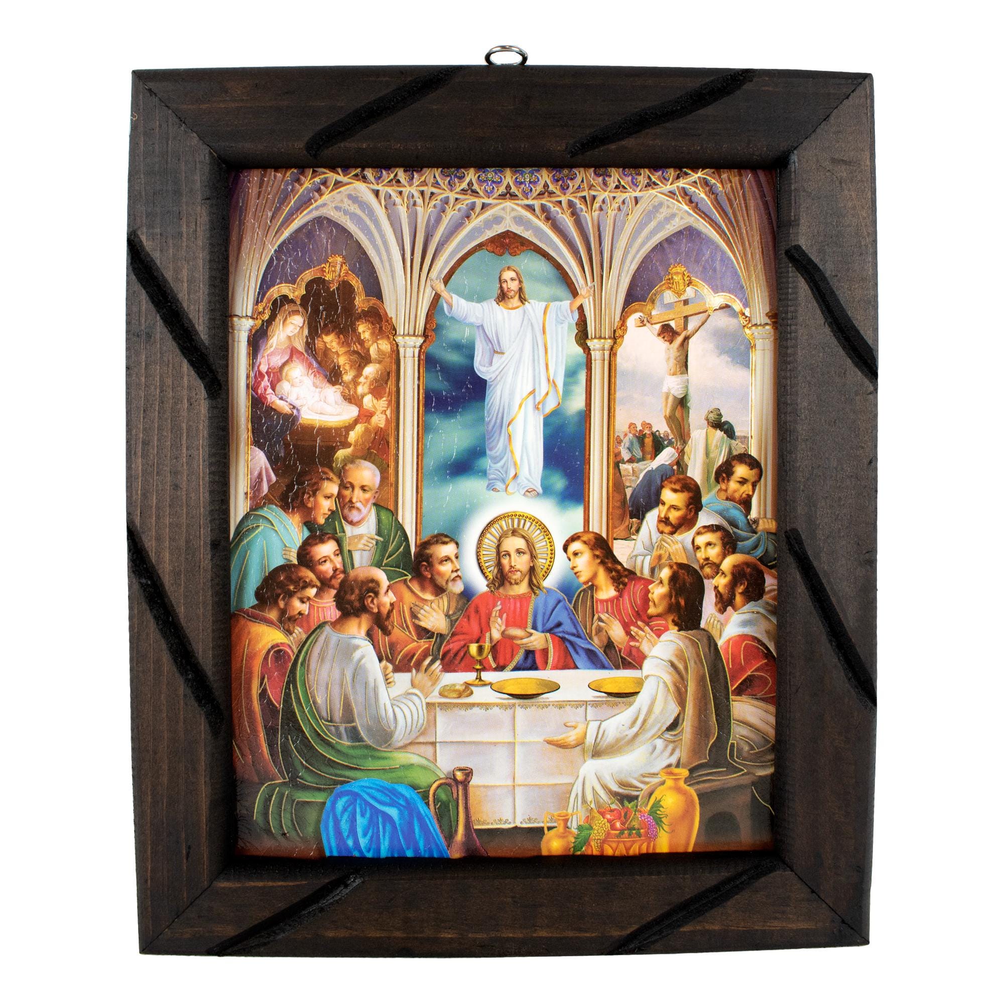 Rustic Last Supper Rustic Wood Framed Last Supper Oil Painting | Christian Catholic Wall ...