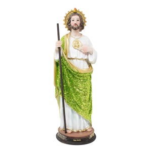 St. Jude Glitter Statue / Estatua de San Judas Tadeo con Brillo – Resin Catholic Figurine – Patron Saint– Sizes 8&quot;, 12&quot;, 16&quot;, 20&quot;, 24