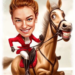 Personalised Dressage Cartoon Portrait, Custom Horse Rider Caricature ...