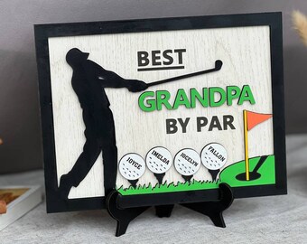 Beste opa van par bord met aangepaste kleinkinderen's naam, houten golfbord, vaderdagcadeau, gepersonaliseerde plaquette voor opa, aangepast cadeau voor papa