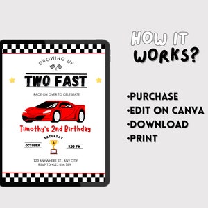 Editable Race Car Invitation Printable Race Car Invitation Race Car Invitation Canva Template ...