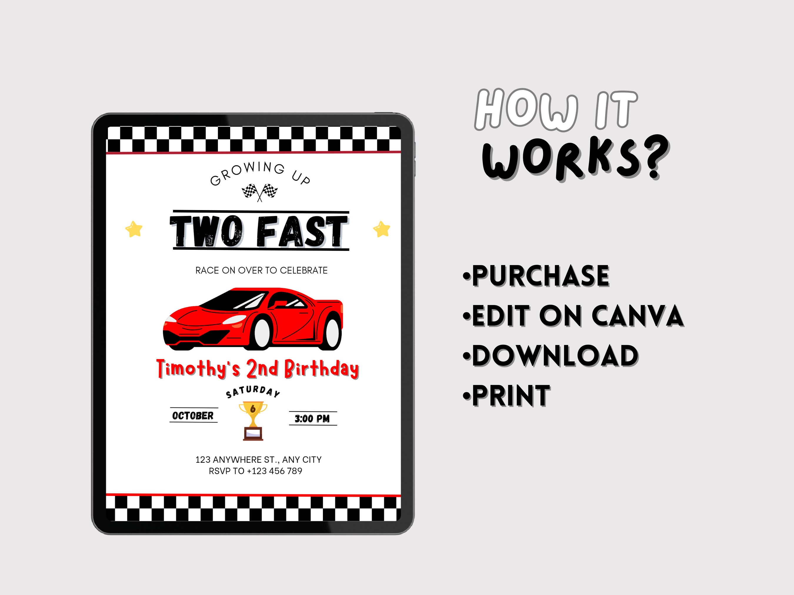 Editable Race Car Invitation Printable Race Car Invitation Race Car Invitation Canva Template ...