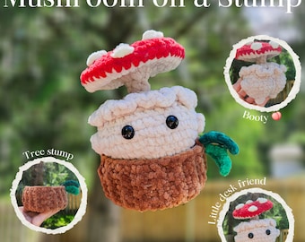 Bello the Mushroom on a Stump Amigurumi Patterns | Digital Download | Low Sew Mushy Plushie | Desk Friend | Forest Buddy | Booty