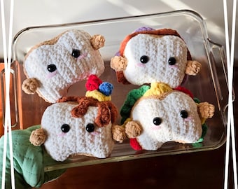 4-in-1 | Bread, Sandwich, PB&J, French Toast Crochet Pattern | Peanut Butter and Jelly | Little Loaves | Loaf | Amigurumi Plushies | Bread |