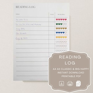 Carnet de lecture imprimable PDF, livres que j'ai lus, carnet de lecture, A4, A5, lettre, demi-taille, PDF à télécharger instantanément, outil de suivi de lecture, liste de lectures, cadeau
