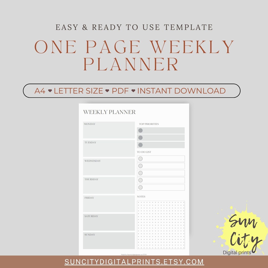 Printable Weekly Planner PDF, A4 Letter Size, Minimalist Organizer ...