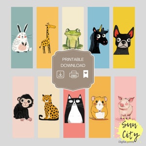 Printable Animal Bookmarks Set for Kids, Cute and Colorful Digital Download, Fun Animal Designs, DIY Bookmarks for Children,Instant Download