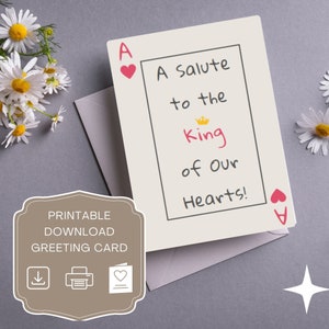 Carte imprimable pour la fête des pères, carte papa numérique à téléchargement immédiat, hommage au roi de coeur, mot d'amour, occasion spéciale, PDF 5 x 7, cadeau