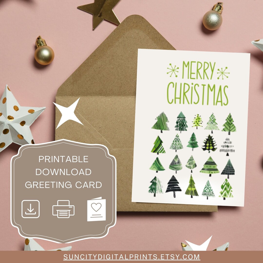 Minimalist Christmas Tree Card Printable, Modern Merry Christmas ...