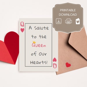 Carte imprimable pour la fête des mères, carte de maman numérique à téléchargement immédiat, hommage à la reine de coeur, mot d'amour, occasion spéciale, PDF 5 x 7, cadeau