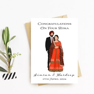 Carte personnalisée de mariage sikh punjabi Félicitations pour mariage indien Carte Roka pour mariage sikh Carte de fiançailles Cartes Desi Carte indienne Chunni
