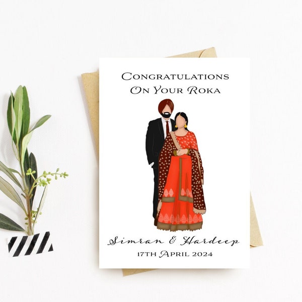 Personalised Sikh Punjabi Wedding Card Congratulations Indian Wedding Sikh Wedding Roka Card Engagement Card Desi Cards Indian Chunni Card