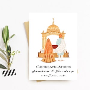 Cartão de casamento Sikh personalizado, parabéns, cartão de casamento indiano, cartões de casamento Sikh de luxo, Anand Karaj Desi, cartão de cerimônia de casamento Sikh