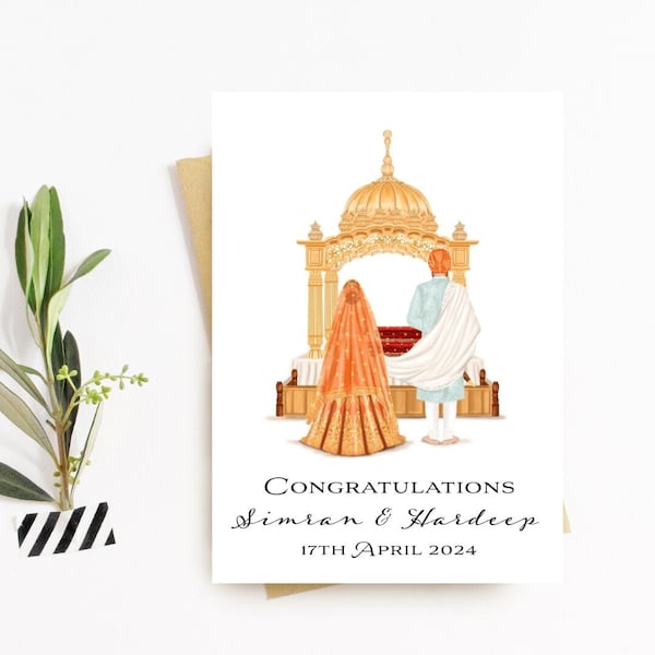 Personalisierte Sikh-Hochzeitskarte, Glückwunschkarte, indische Hochzeitskarte, luxuriöse Sikh-Hochzeitskarte, Anand Karaj Desi-Karten, Sikh-Hochzeitszeremonie-Karte