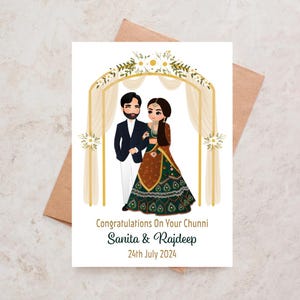 Carte de mariage sikh punjabi personnalisée Félicitations hindoues Mariage indien Mariage sikh Carte Roka Cartes de fiançailles Desi Carte indienne Chunni