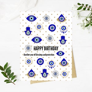 Tarjeta del mal de ojo Tarjeta Nazar Feliz cumpleaños Tarjeta del mal de ojo turco Tarjeta Mati griega Tarjeta de protección Tarjetas del ojo azul Tarjetas Hamsa Malas vibraciones Ahuyentar el mal