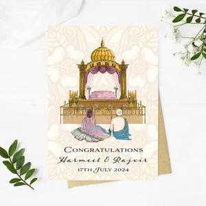 Carte de mariage sikh personnalisée Félicitations pour mariage indien Cartes de mariage sikh de luxe Anand Karaj Desi Carte de cérémonie de mariage sikh