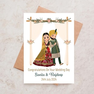 Cartão de casamento personalizado Sikh, parabéns, cartão de casamento indiano, cartões de casamento Punjabi Sikh Anand Karaj Desi, cartão de cerimônia de casamento Sikh