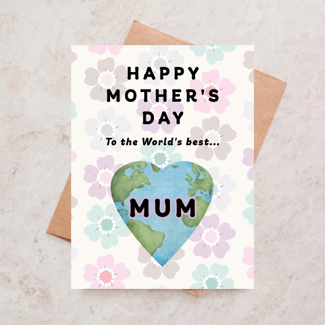 World's Best Mum Mothers Day Card Worlds Best Mum Birthday Card Cute ...