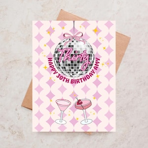 Carte d'anniversaire 30e romantique et prospère 30e Carte d'anniversaire pour sa meilleure amie 30e Carte rose cadeau 30e Boule disco 30e Sale 30 30