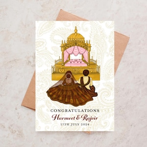 Cartão de casamento Sikh personalizado, parabéns, cartão de casamento indiano, cartões de casamento Sikh de luxo, Anand Karaj Desi, cartão de cerimônia de casamento Sikh