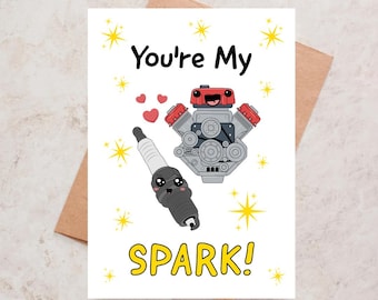 Funny Mechanic Valentines Card Car Enthusiastic Engine Spark Plug Funny Automotive Birthday Anniversary Card Gift For Him Pun Cards Car Part