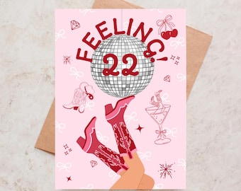 Tarjeta de cumpleaños número 22 Tarjeta de cumpleaños número 22 Tarjeta de cumpleaños número 22 Tarjeta de cumpleaños de linda vaca rosa Tarjeta de cumpleaños del oeste