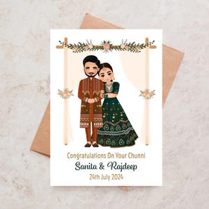 Cartão de casamento personalizado Sikh Punjabi Parabéns hindus Casamento indiano Cartão de casamento Sikh Roka Cartões de noivado Desi Cartão Chunni indiano