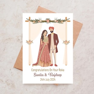 Cartão de casamento personalizado Sikh Punjabi Parabéns hindus Casamento indiano Cartão de casamento Sikh Roka Cartões de noivado Desi Cartão Chunni indiano