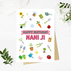 Gelukkige verjaardag Nani Ji Gelukkige verjaardag Bibi Ji Indiase verjaardagskaart voor moeder Massi Ji Pua Dadima-kaart Desi-kaarten Indiase tuin verjaardagskaarten