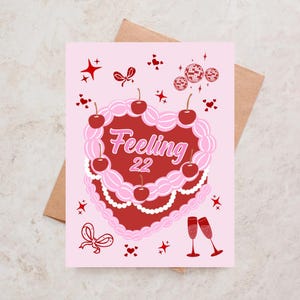 Carte d'anniversaire Sentiment de 22 ans Carte de 22e anniversaire Swiftie Carte d'anniversaire Swiftie Carte de vingt-deuxième anniversaire Carte de gâteau d'anniversaire rose mignonne