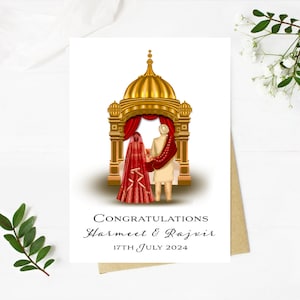Cartão de casamento Sikh personalizado, parabéns, cartão de casamento indiano, cartões de casamento Sikh de luxo, Anand Karaj Desi, cartão de cerimônia de casamento Sikh