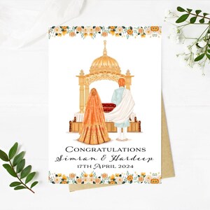 Carte de mariage sikh personnalisée Félicitations pour mariage indien Cartes de mariage sikh de luxe Anand Karaj Desi Carte de cérémonie de mariage sikh