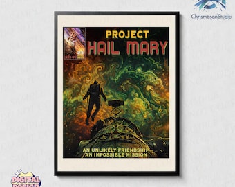 Hail Mary Space Mission PNG, Vintage Sci-Fi Poster Design, Astronaut Galaxy Exploration, Sublimation Download