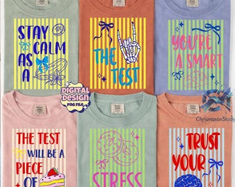 Test Day PNG Bundle, 6 PNG Files, School Motivation Quotes Design, Teacher Student Shirt, Striped Graphic, Sublimation Download