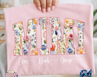 Custom Mom Name PNG, Personalized Mama Mimi Nana Design, Floral Letters, Gift for Mom, Sublimation Download