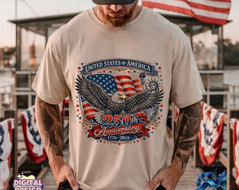 America 250 PNG, 250th Anniversary USA 1776 2026, Patriotic Eagle Flag Design, Independence Day Graphic, Sublimation Download