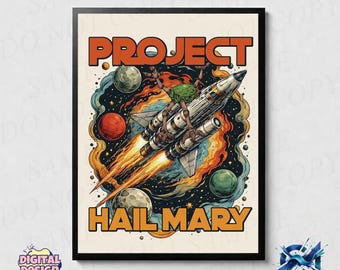 Project Hail Mary PNG, Retro Sci Fi Rocket Poster, Vintage Spaceship Design, Space Mission Graphic, Sublimation Download