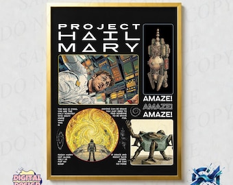 Project Hail Mary PNG, Vintage Sci Fi Collage Poster, Amaze Quote Design, Astronaut Rocky Alien Graphic, Sublimation Download