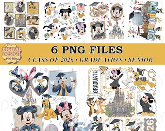 Disney Graduation PNG Bundle, 6 PNG Files, Class of 2026 Designs, Mickey Minnie Graduation Shirt, Senior Gift, Sublimation Download