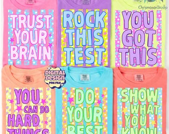 Test Day PNG Bundle, School Motivation Quotes, Preppy Typography Design, 6 PNG Files, Sublimation Download