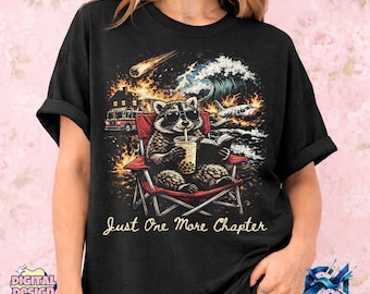 Just One More Chapter PNG, Funny Raccoon Reading Design, Book Lover Aesthetic, Funny Reader Shirt, Sublimation Download