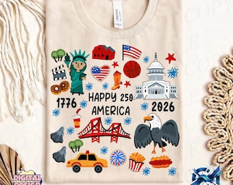 Happy 250 America PNG, America 250 Patriotic Clipart, USA 1776 2026 Design, Independence Day Graphic, Sublimation Download