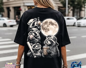 Funny Raccoon PNG, Trash Panda Baseball Coffee Design, Cute Animal Graphic, Retro Night Moon Shirt, Sublimation Download