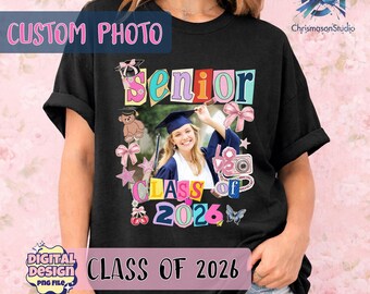 Custom Photo Senior 2026 PNG, Graduation Collage Design, Coquette Aesthetic Class of 2026, Senior Shirt Sublimation Download